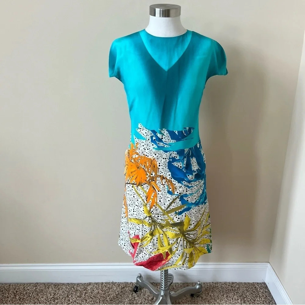 Basso & Brooke silk art to wear palm leaf patterned dress 394